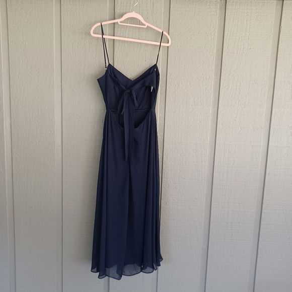 After Six Chiffon Bridesmaid Dress Size 4 In Midnight  Slit Sleeveless Tie Back - Picture 6 of 15